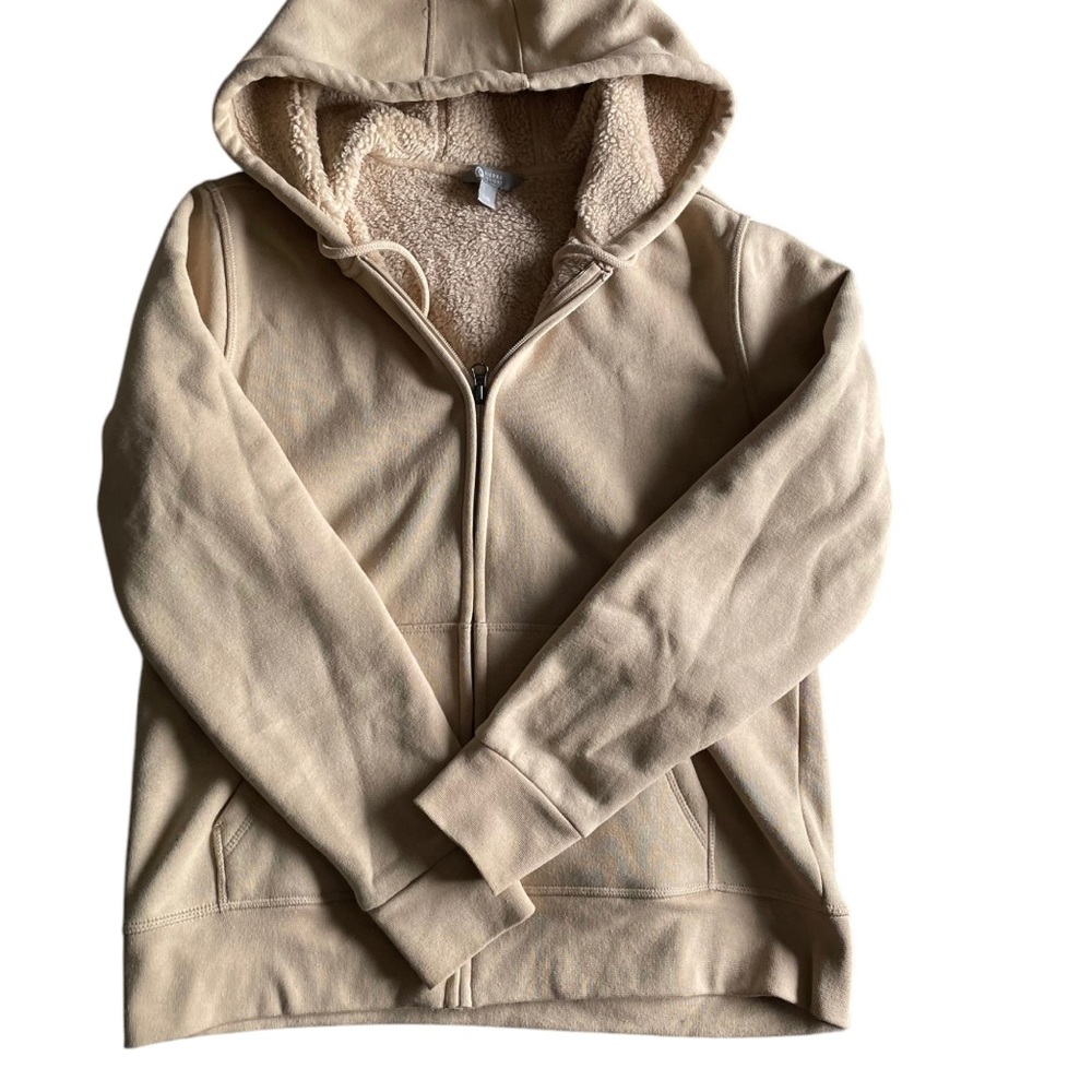 Cozy Tan Zip-Up Fleeced Lined Hoodie